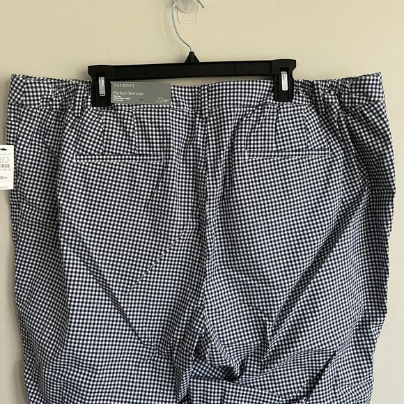 Talbots Perfect Skimmer Pedal Pusher Pants Slim Leg Navy White Check 22WP NWT - Picture 4 of 9